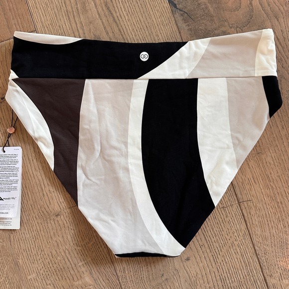 Calia Shirred V Front Mid-ise Bottom Wavy Block Neutral, S - Picture 3 of 7